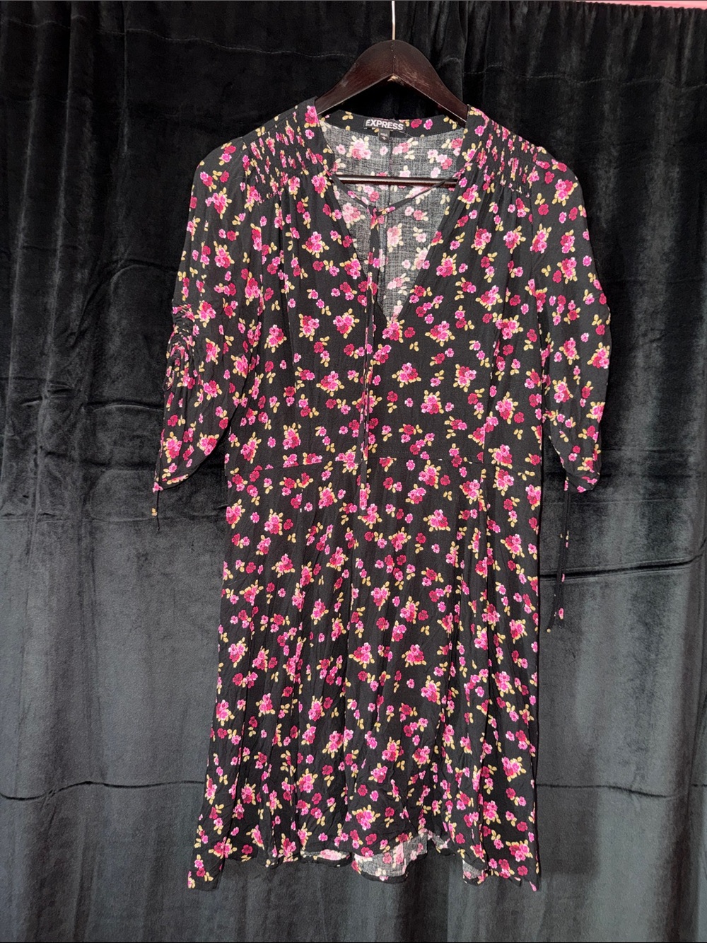 Express Black Dress with Pink Floral Print